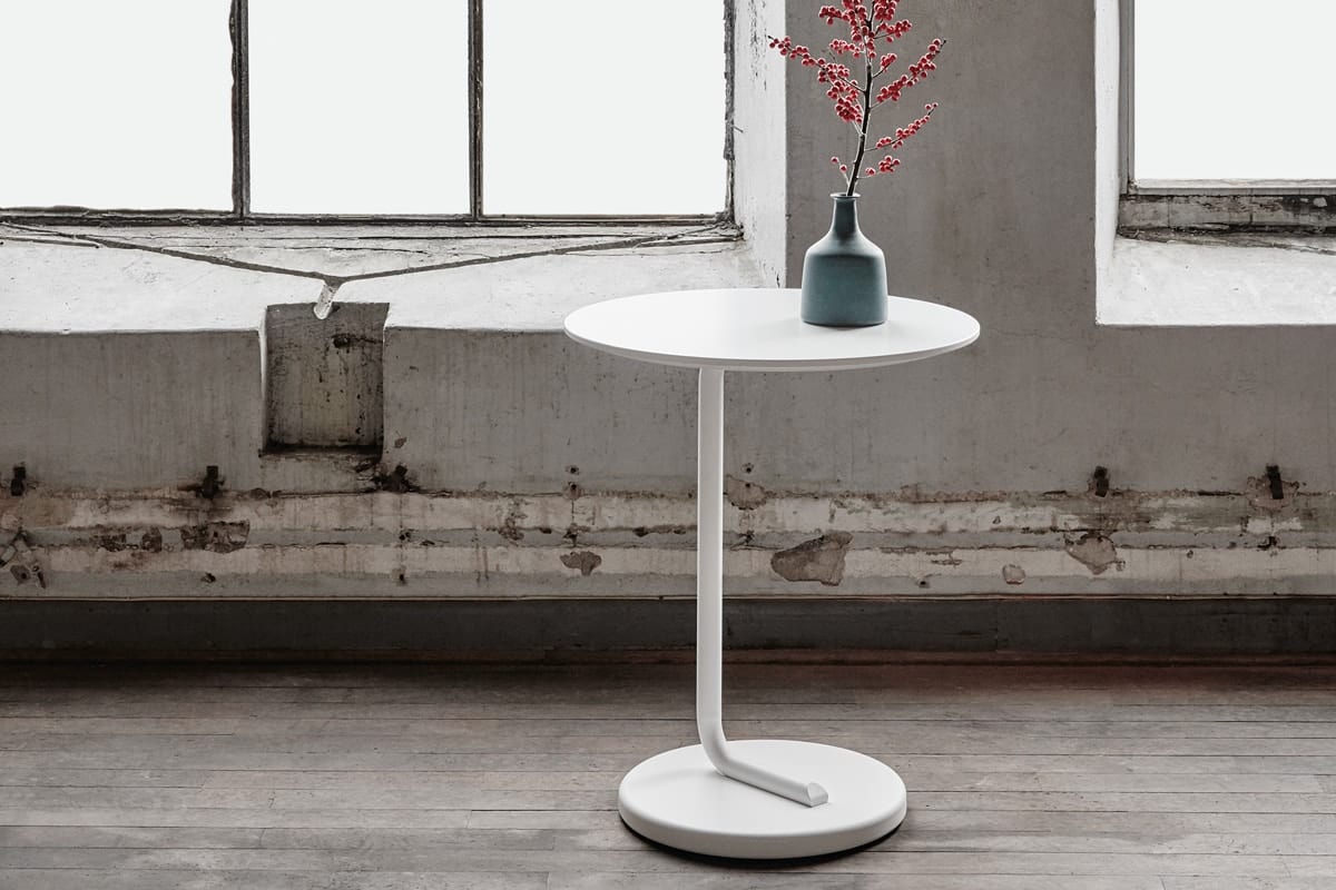 Curling flexible side table by Axel Bjurström for Materia with asymmetric pole