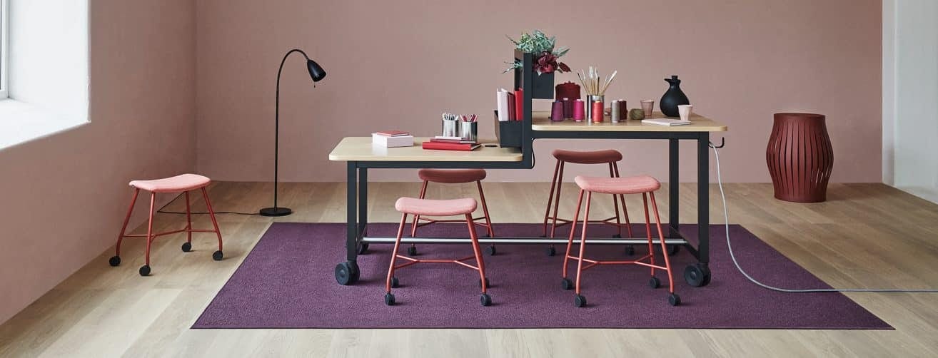 Vagabond Duo meeting table by Marie Oscarsson for Materia — two-height flexible table for modern workplaces