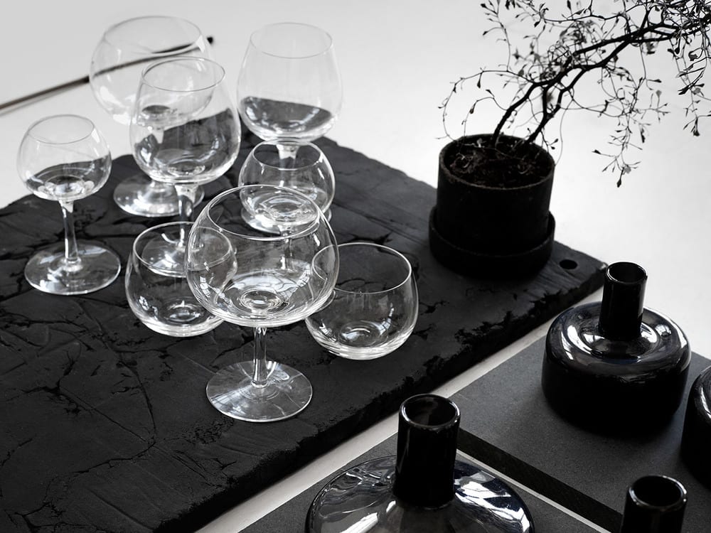 Swedish Royal stemware by Carina Seth Andersson showing elegant Tjärn collection for Skruf Glassworks