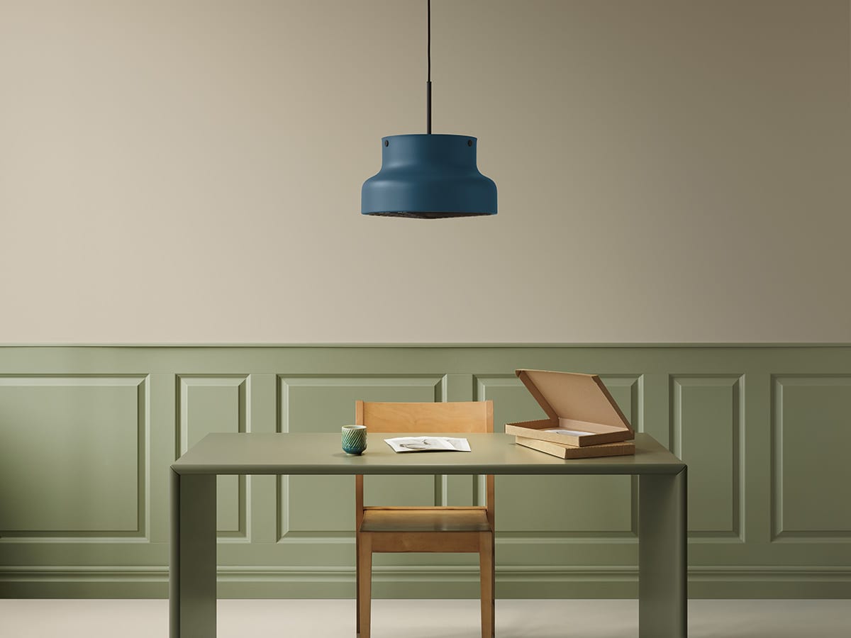 Bumling pendant lamp by Anders Pehrson showing classic aluminum shade with new color options
