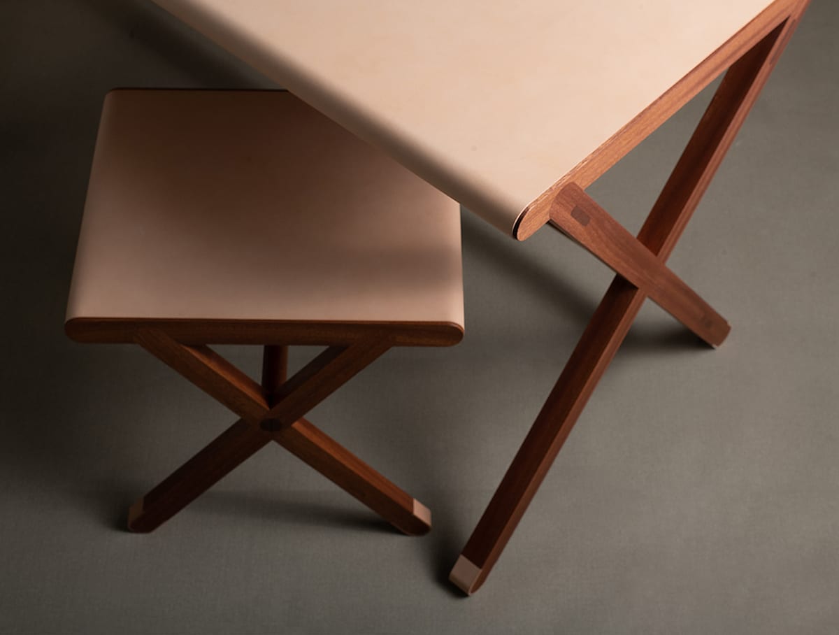 Thomas Sandell Cross Table Kryssbordet by Palmgrens crafted from sipo mahogany with vegetable-tanned leather