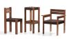 Momang family easy chair and bar stool with wood frame and textile saddle by Johan Lindau