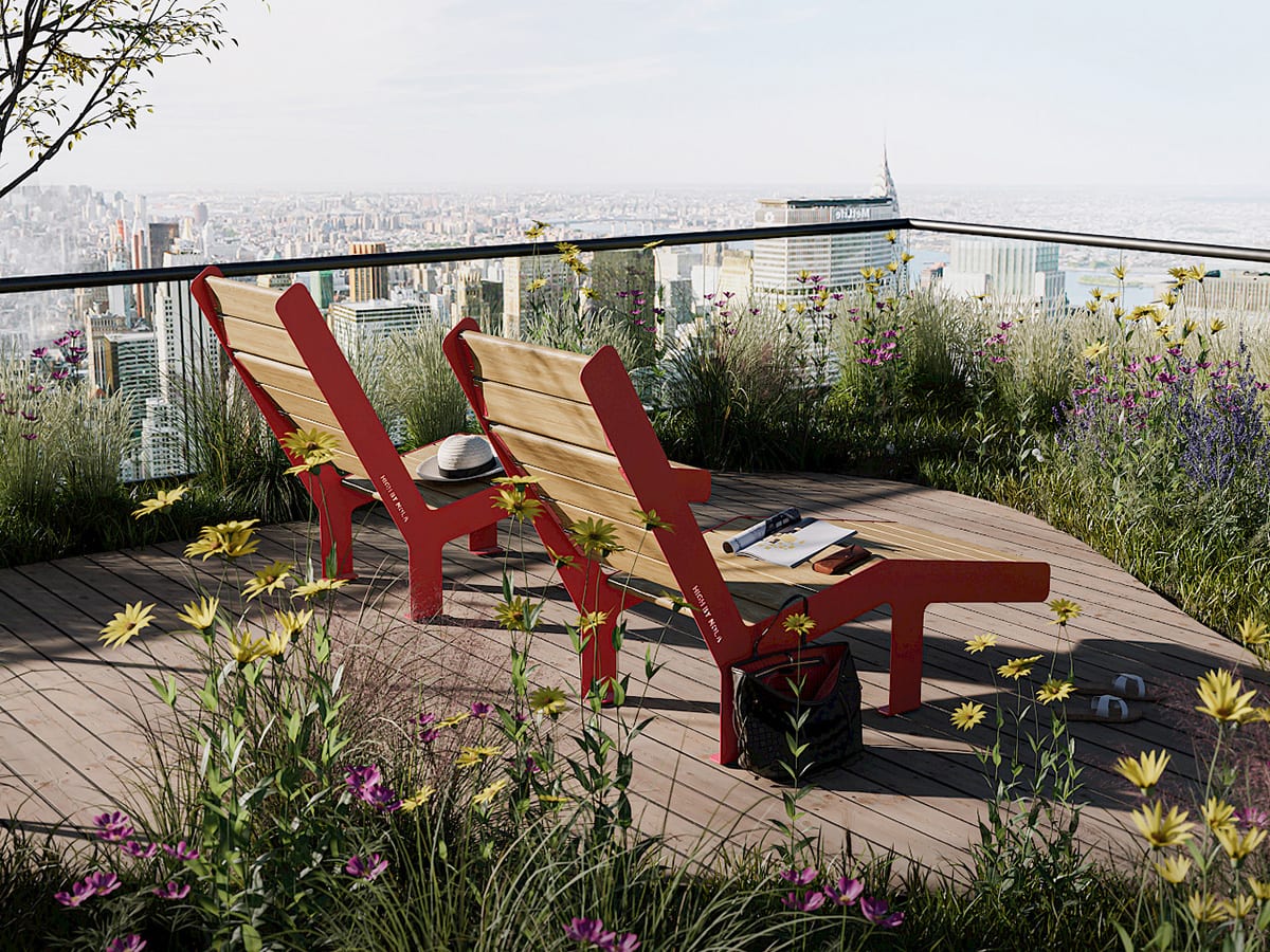 High Sunchair by Mats Aldén for Nola featuring angled backrest and deck chair inspired outdoor design