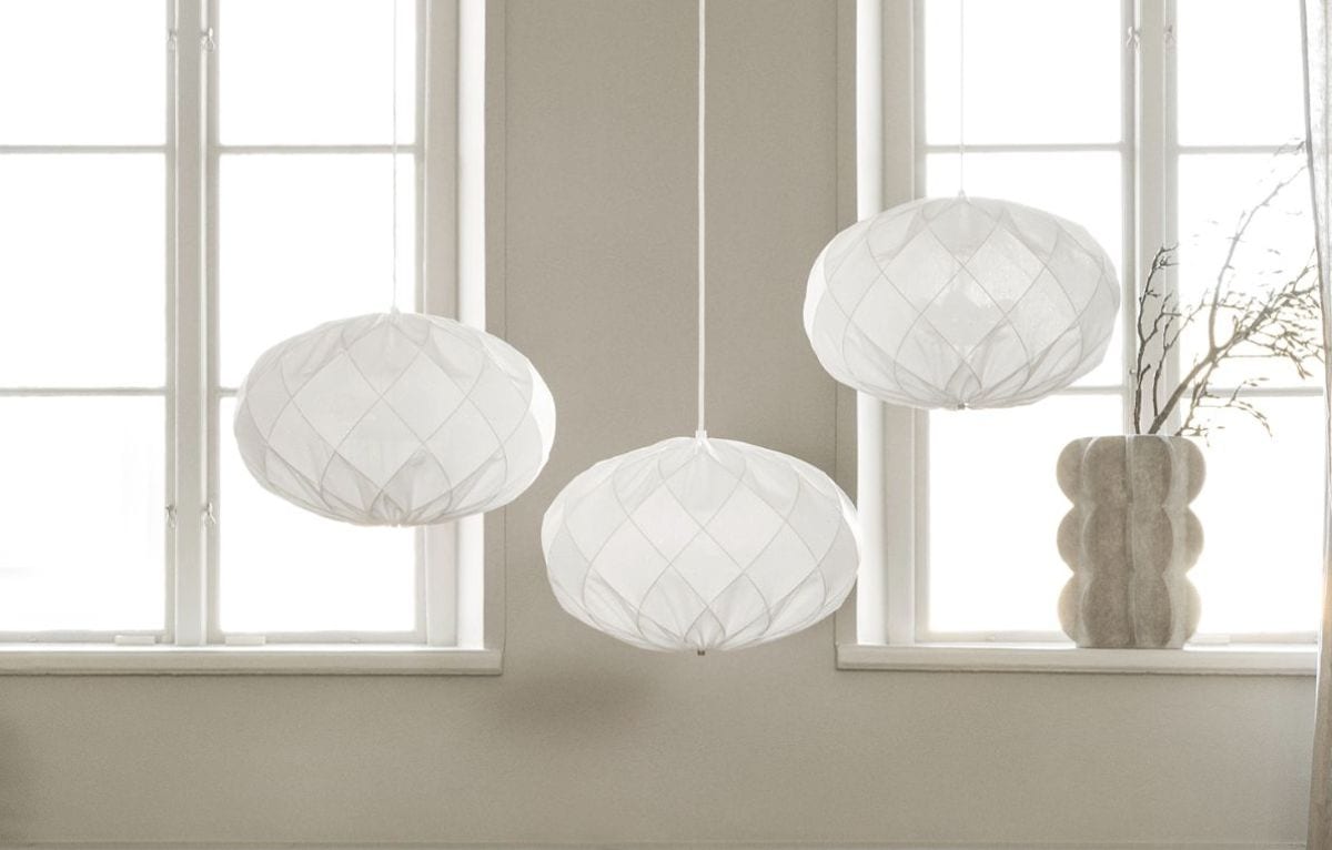 Pia Mandarin pendant oblate globe citrus form Garsnas Swedish lighting design white cotton