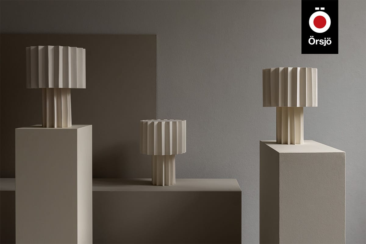 Plissé White Edition pleated textile table lamp by Folkform for Örsjö, Lighting of the Year 2022