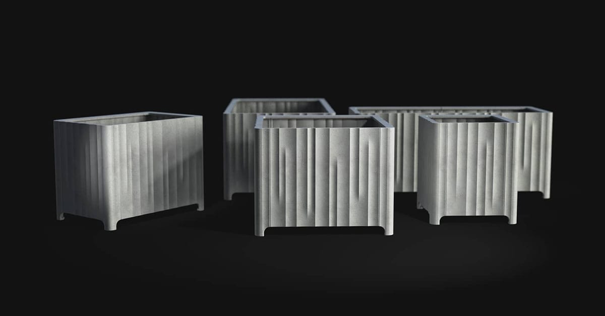 Kolonn planter construction detail showing concave surfaces cast aluminum texture Jesper Ståhl Byarums design