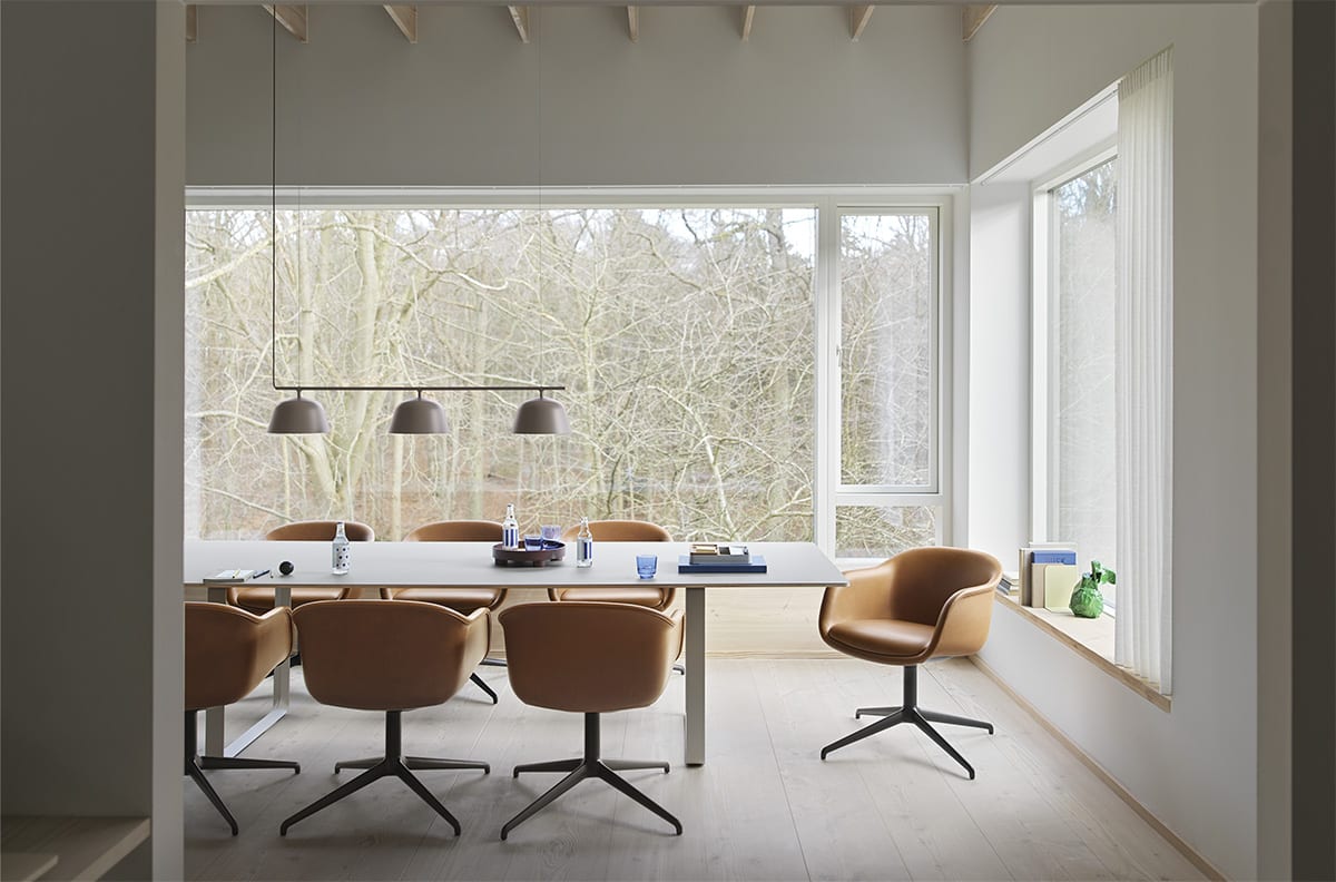 FIBER conference armchair by Iskos-Berlin for Muuto featuring 99% recycled plastic shell and wide comfortable seat