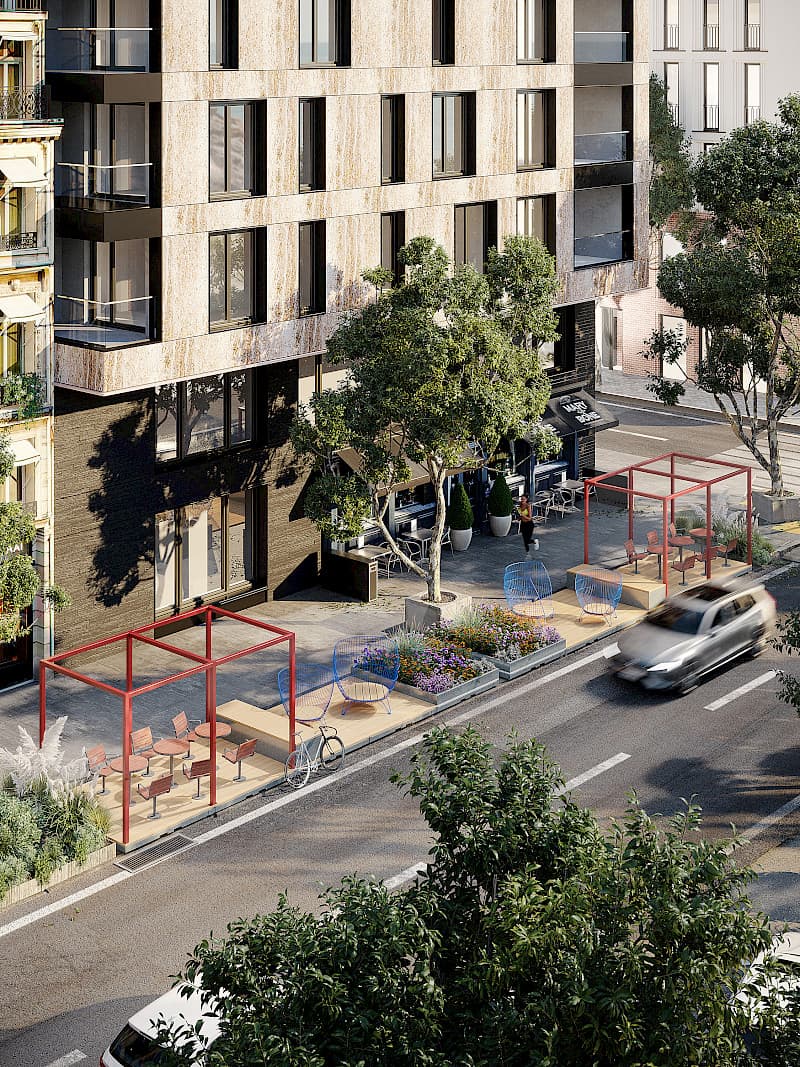 Parklet system by NOLA featuring multipurpose modular urban spaces for temporary imaginary and unexpected use