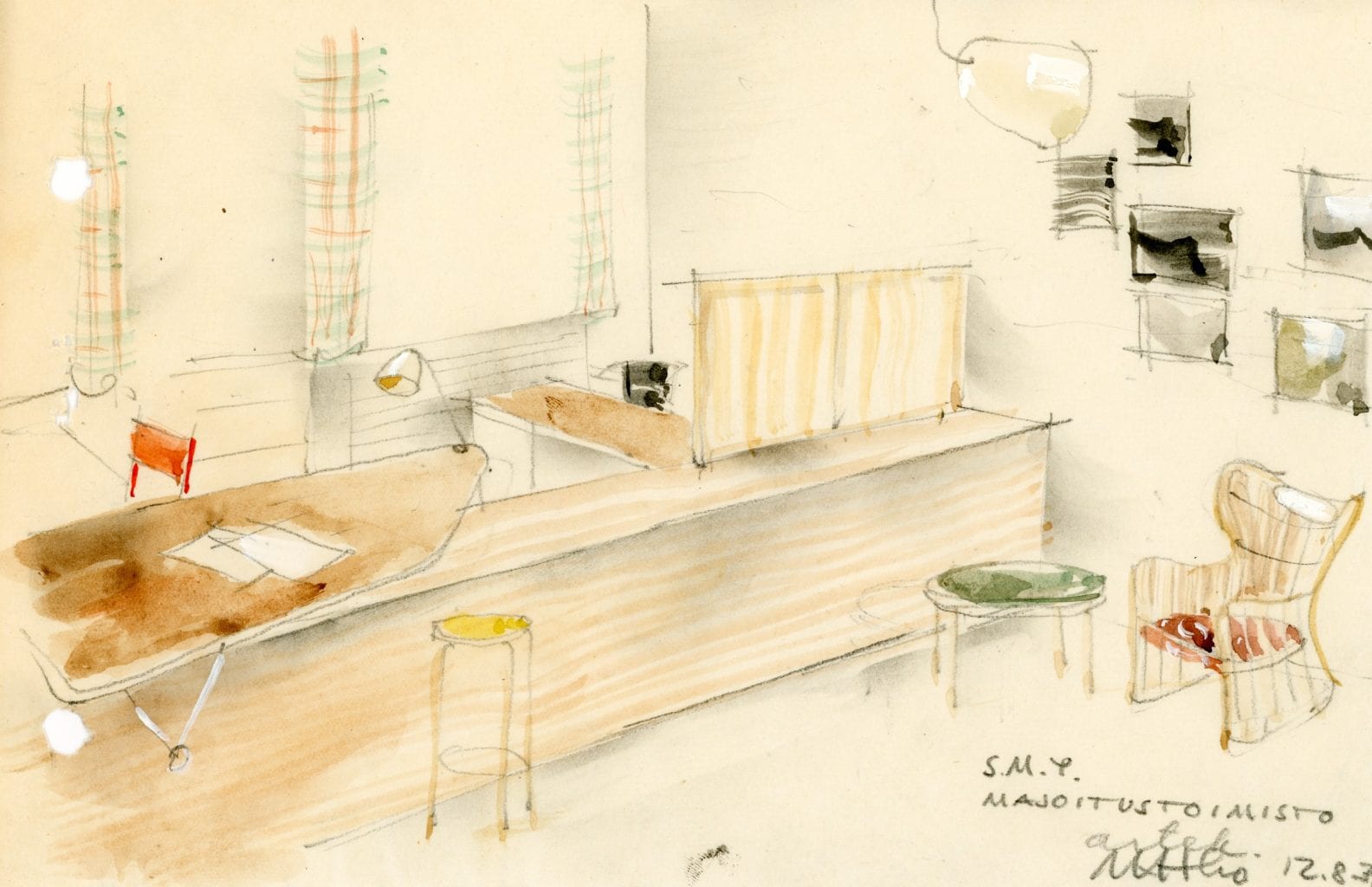 Sisustusluonnos Suomen Matkailuyhdistyksen Smy Majaa Varten. Piirustus Alvar Aalto Saatio Artek Koko... | Scandinavian Design