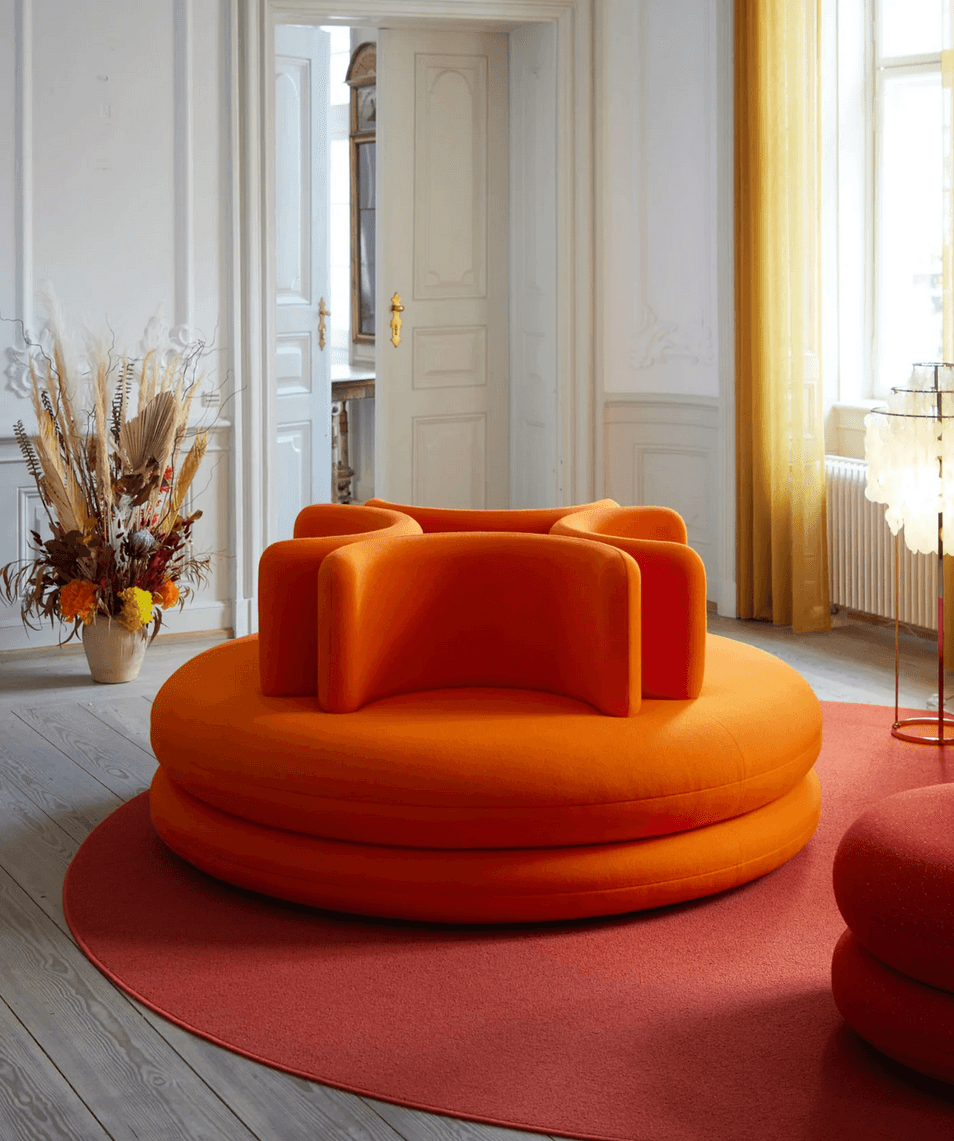Verner Panton Easy Sofa 1964 design featuring four U-shaped backrests and round modular seating system
