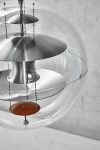 VP Globe Brushed Aluminum pendant featuring orange accents crystal acrylic sphere Verner Panton design