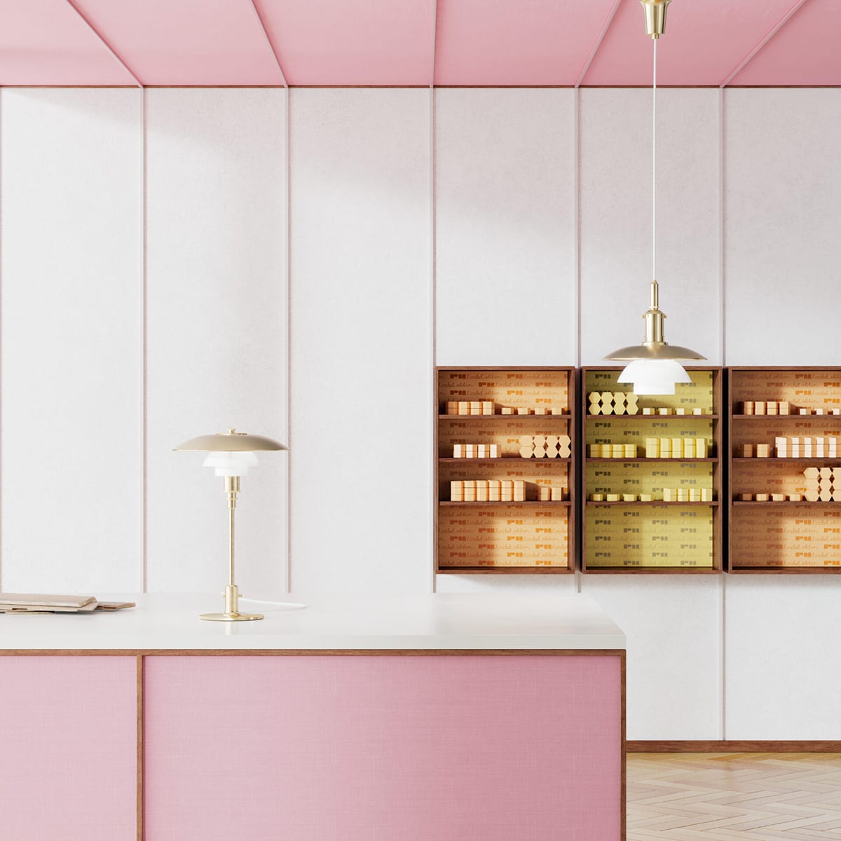 Louis Poulsen PH Limited Edition 2022 collection featuring brass top shade and opal glass construction