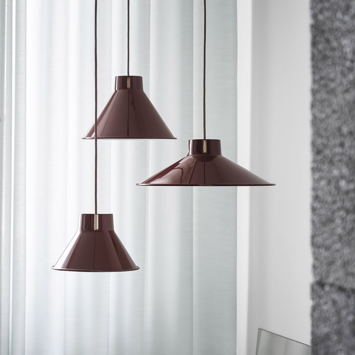Muuto Top pendant lamp by Big-Game featuring contemporary cone design with spun steel construction