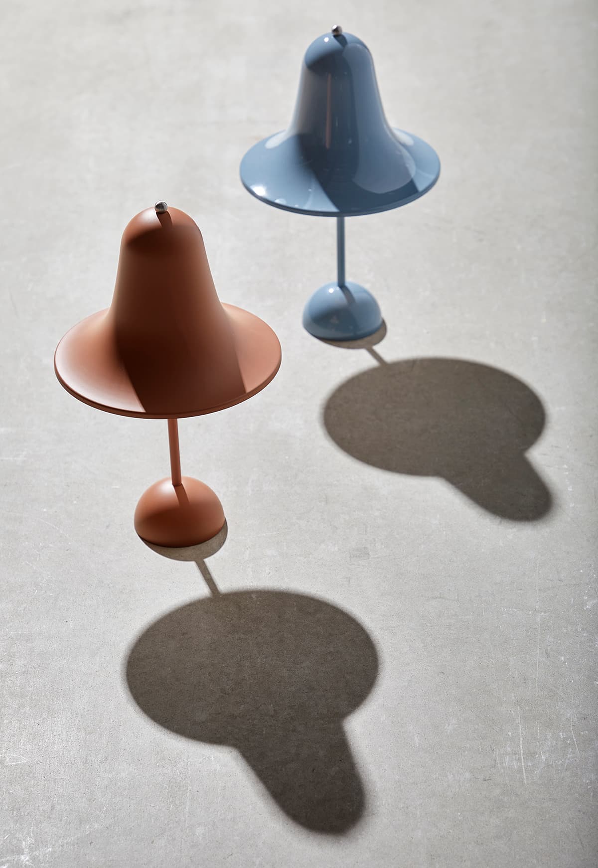 Verpan Pantop collection overview showing new terracotta dusty blue colours alongside classic range Verner Panton design