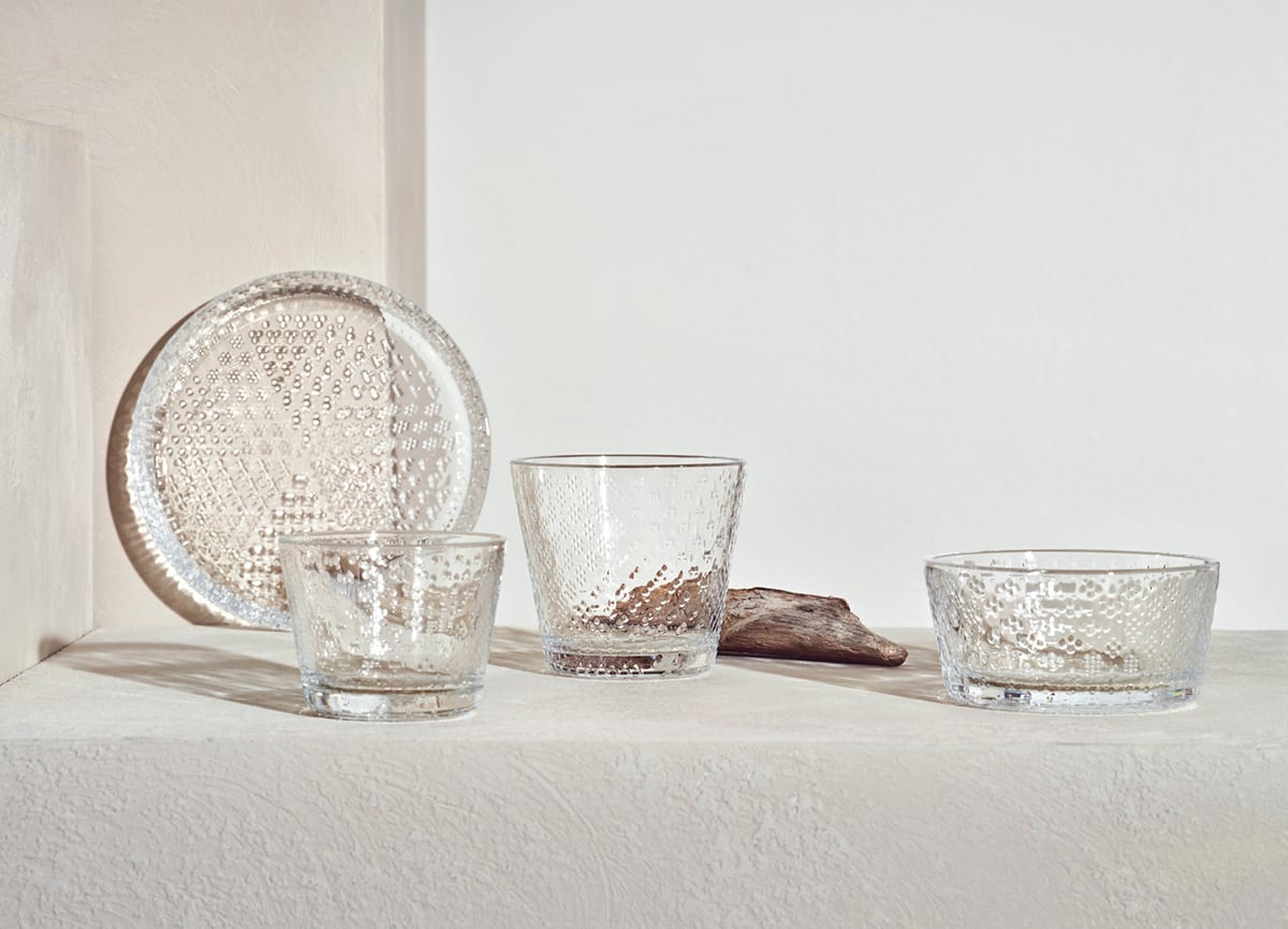 Tundra glassware collection by Oiva Toikka featuring textured surface inspired by Arctic wilderness