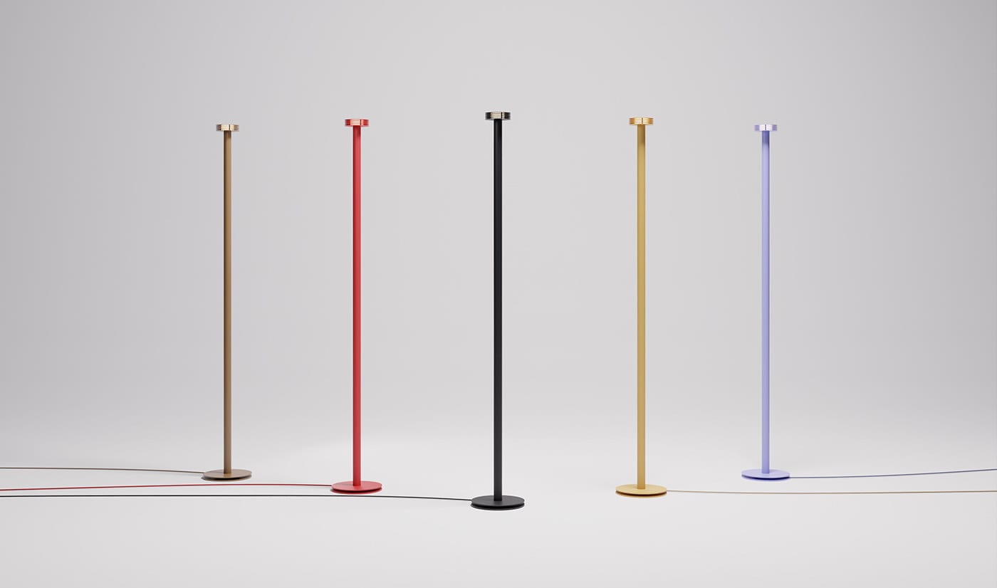 Sprinkle floor lamp by Note Design Studio featuring distinctive geometric rings and colorful finish options