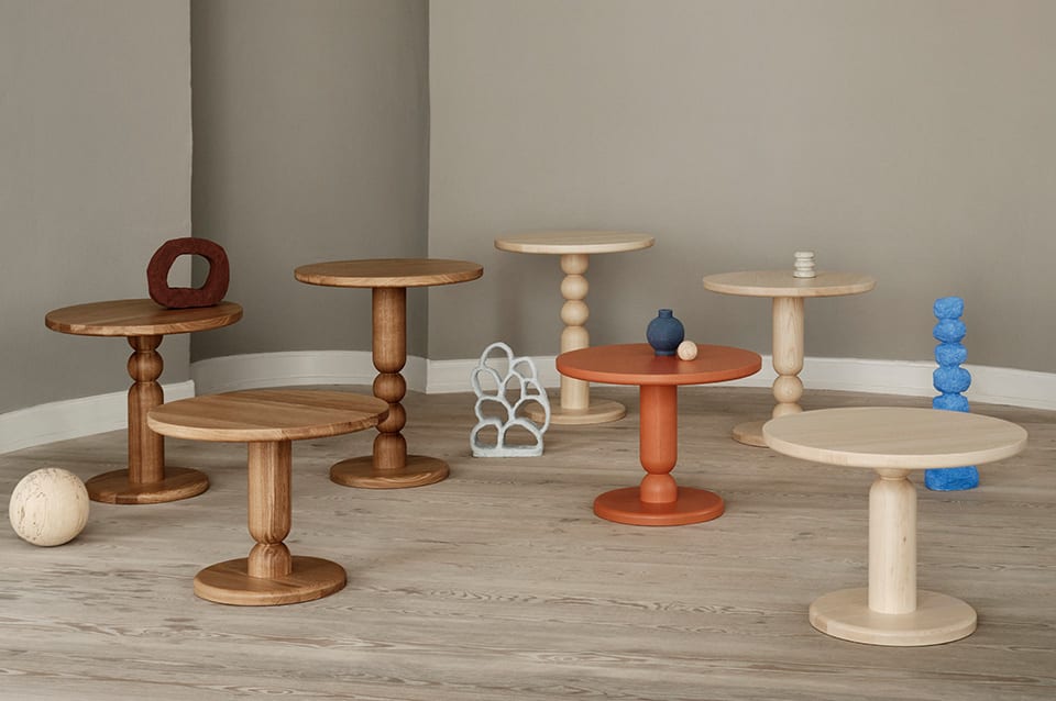 TURN table by White for Blå Station designed for in-between spaces with versatile functionality and compact footprint.