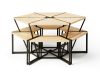 Hexagon H22 furniture group by In Praise of Shadows for Nola featuring hexagonal table with six compact stools