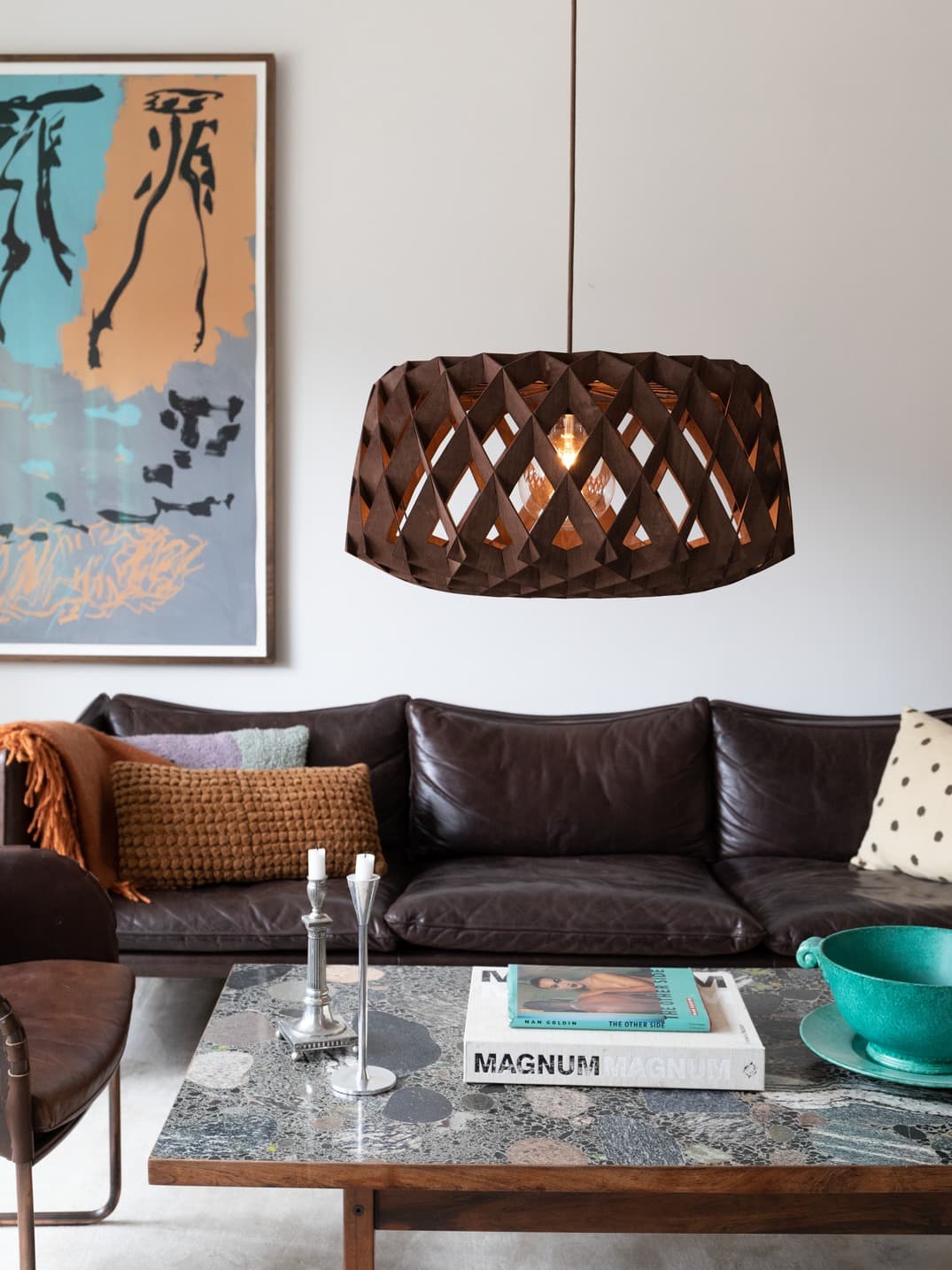 Pilke lamp collection walnut tone birch plywood Finnish craftsmanship