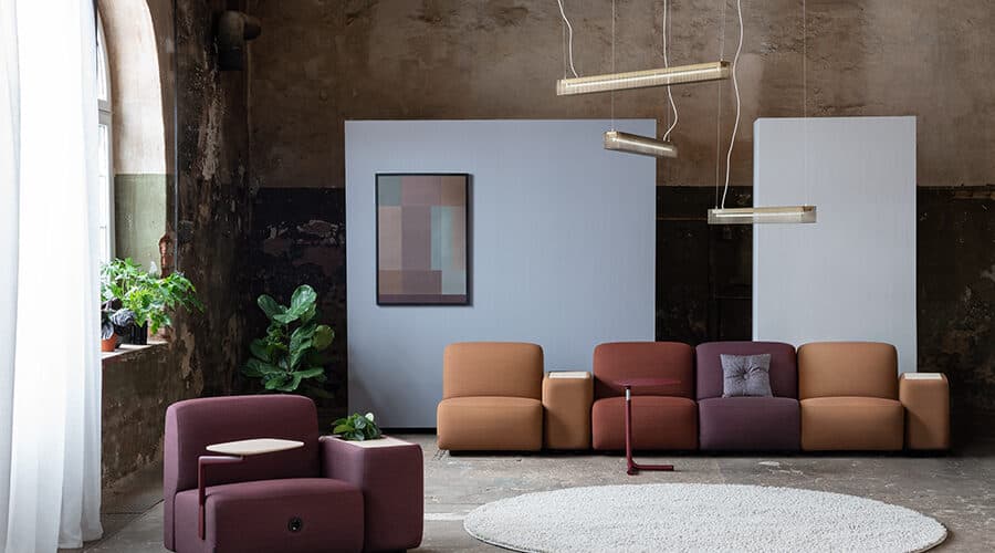 Oas modular sofa system by Fredrik Mattson for Materia shown in multiple configuration possibilities