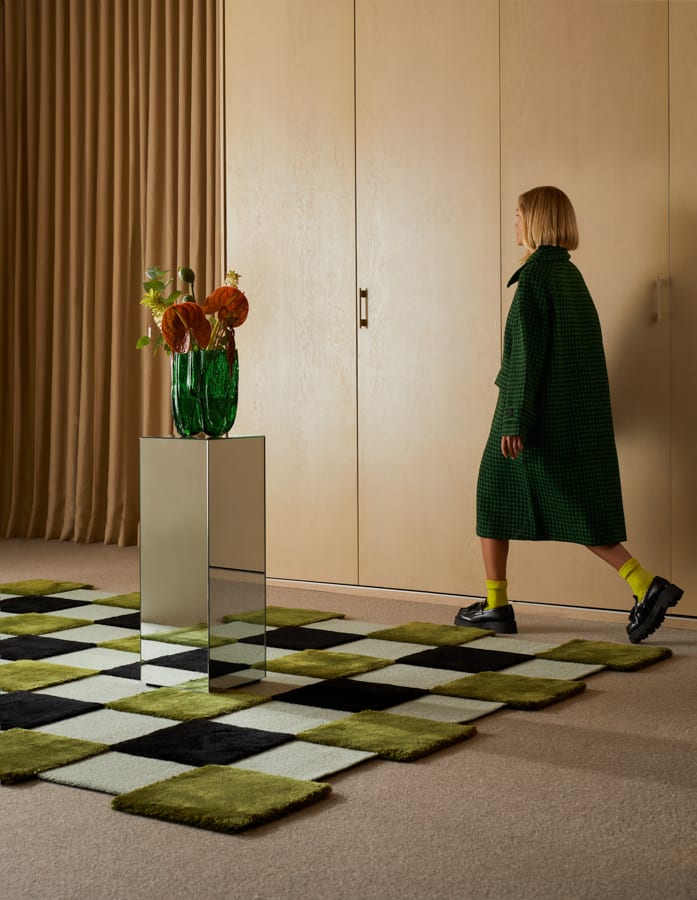 Segment rug collection by Tekla Evelina Severin for Ogeborg featuring geometric shapes and bold color compositions