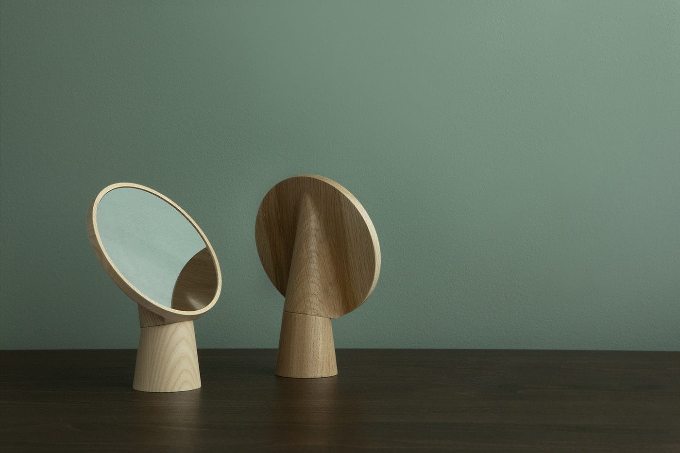 Reflextion 1_3 table mirror by Harri Koskinen for Wooden Oy featuring upcycled materials and minimalist Finnish design