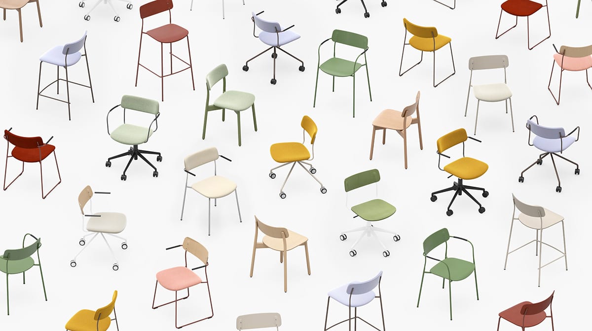 Martela's versatile Ella chair collection by Antti Kotilainen featuring responsibly produced materials and universal design.