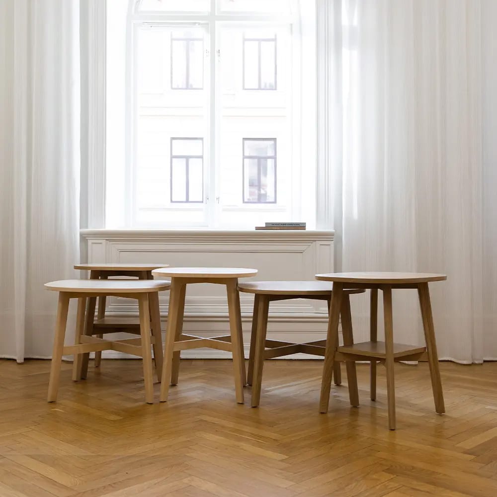Low and wide Humlan 722 coffee table by Eva Schildt for NC Nordic Care with optional lower shelf