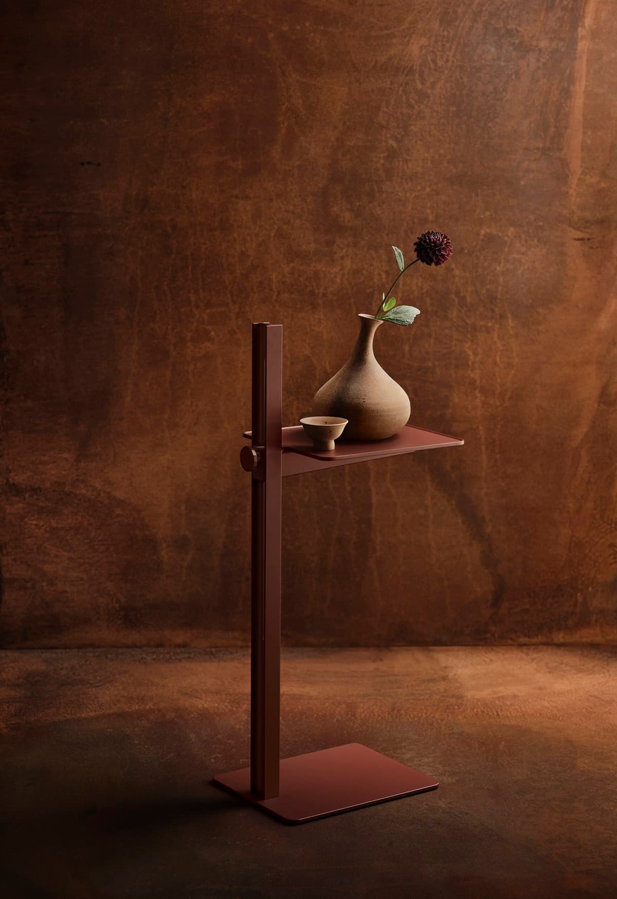 MUSEUM collection by TAF Studio for String expanding with red rust side table that complements the established design family