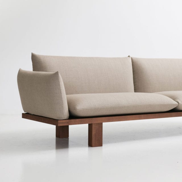 LESS sofa by LK Hjelle featuring new smoked oak frame option that enhances the minimalist design with rich material contrast