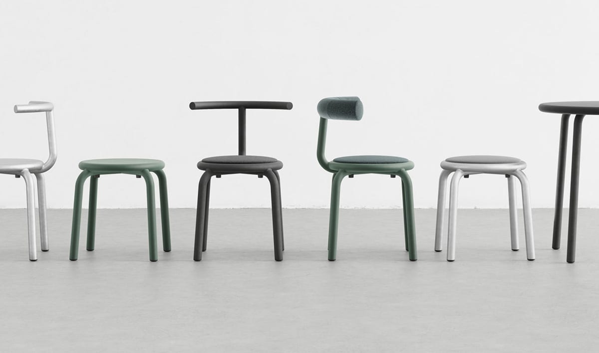 Form Us With Love's TORNO collection for Hallé featuring tables that blend industrial efficiency with craft tradition