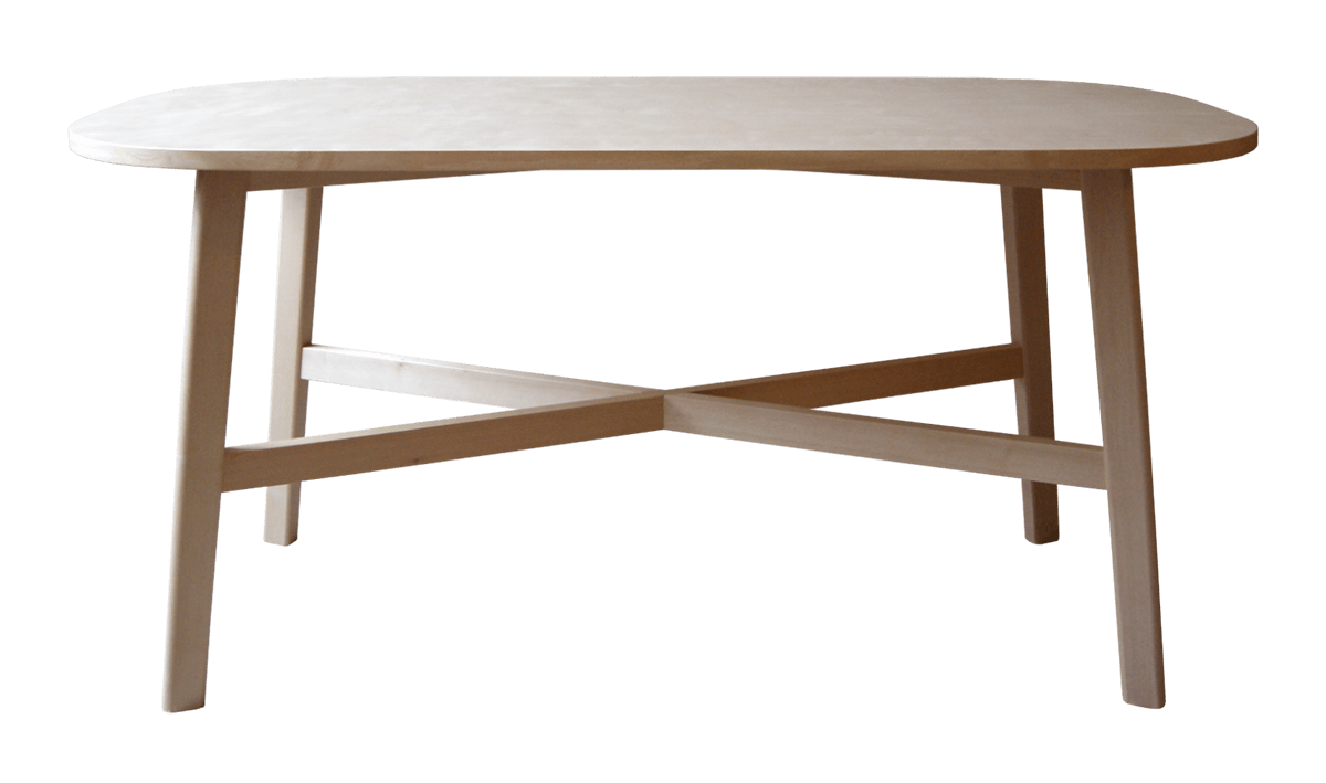 Humlan 773 minimalist coffee table in birch veneer showcasing soft organic curves and elegant proportions, designed by Eva Schildt