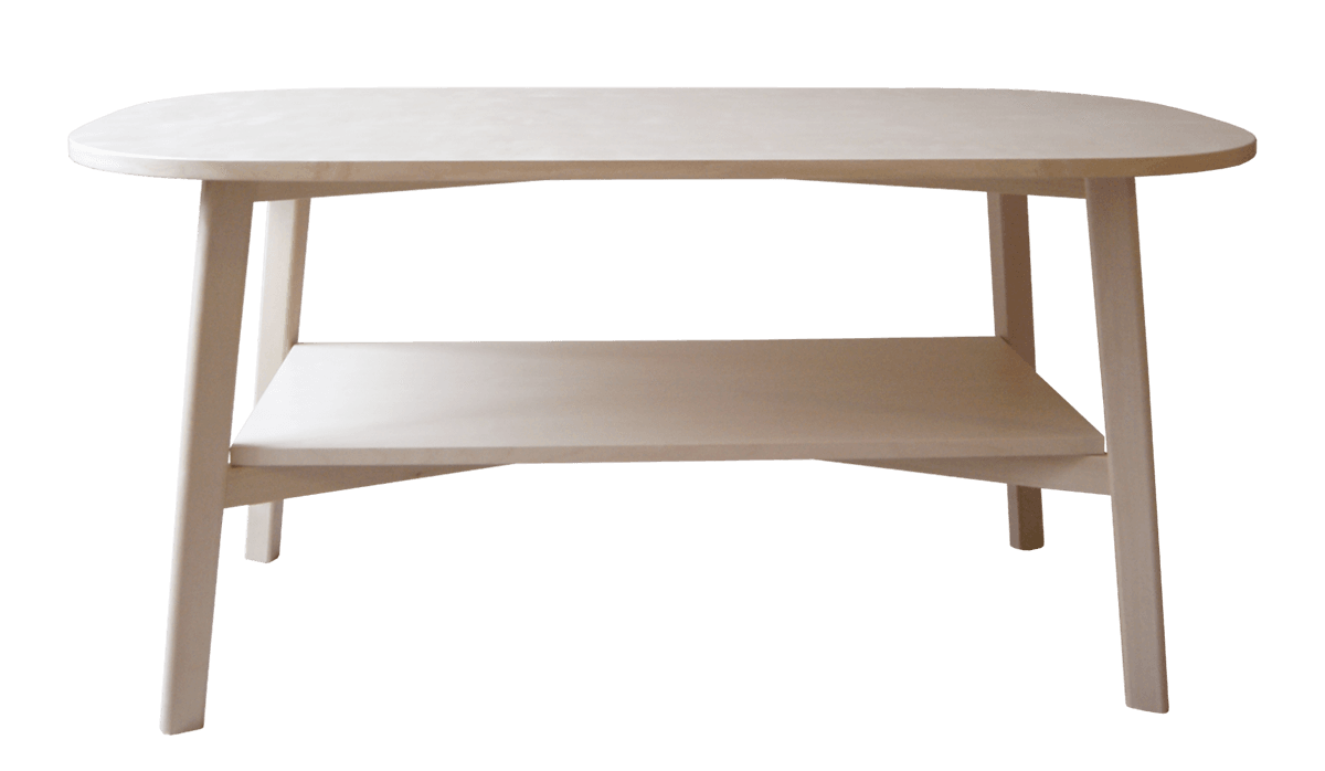 Humlan 774 coffee table by Eva Schildt for NC featuring FSC-certified oak with rounded edges and lower storage shelf in modern Scandinavian interior