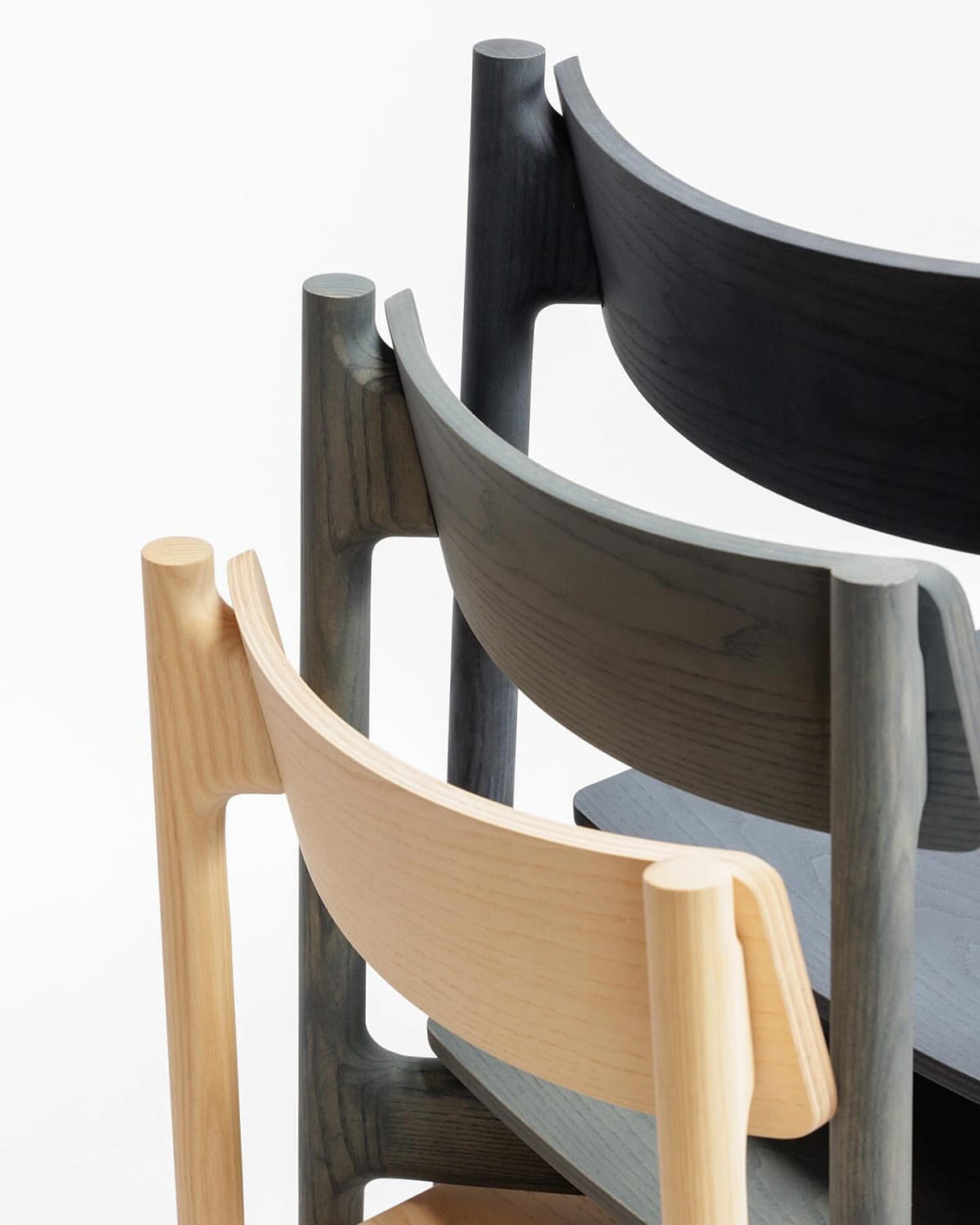 Close-up detail of GLC 01 chair's joinery showing the precision craftsmanship of traditional Japanese woodworking techniques.