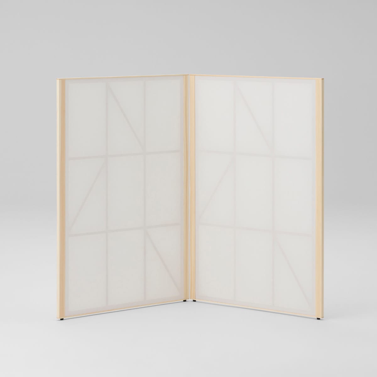 Cecilie Manz's Maku screen for Maruni featuring three panels with traditional washi paper hinges in a modern interior setting.