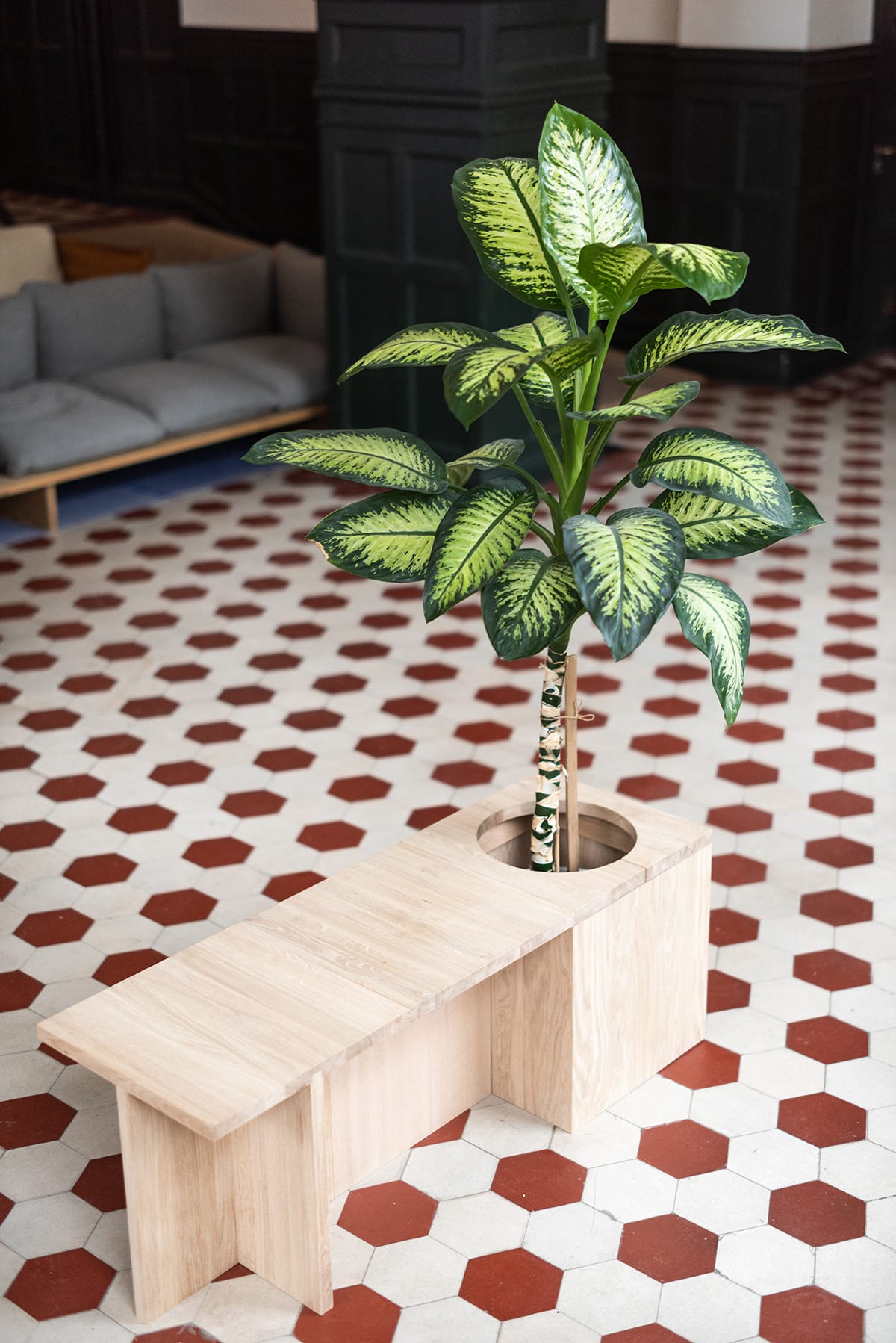 V.TB.01 planter box and waste bin accessories integrated with modular seating system by Thomas Bernstrand