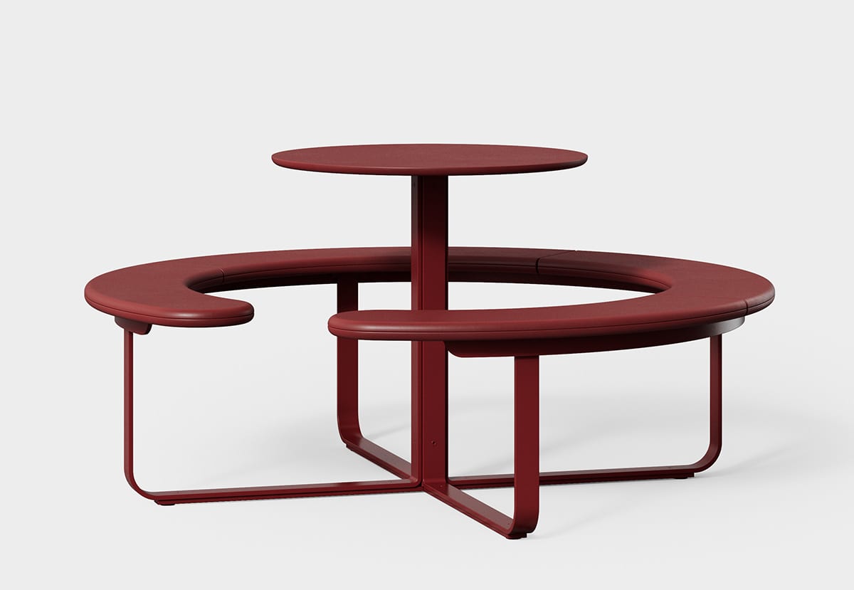 Studio shot of Picnic Outdoor against neutral backdrop highlighting circular form and +Halle manufacturing quality