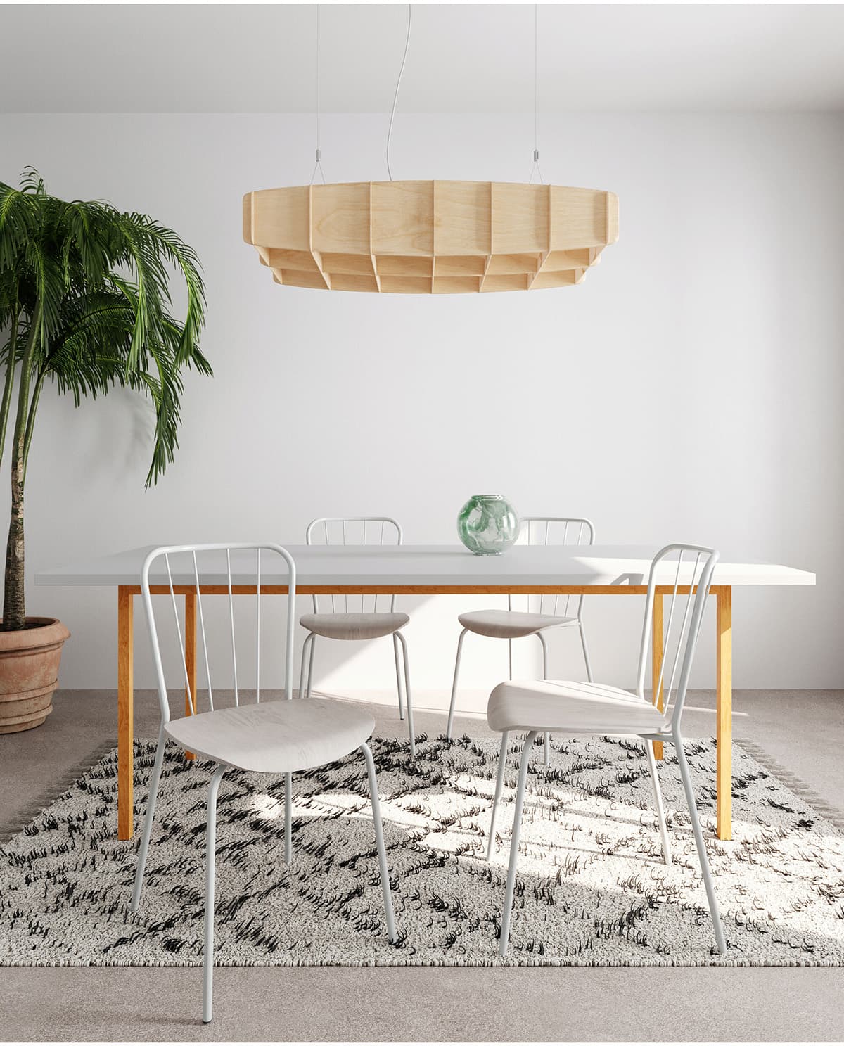 Ristikko 65 pendant lamp by Harri Koskinen illuminating modern dining room with birch warmth