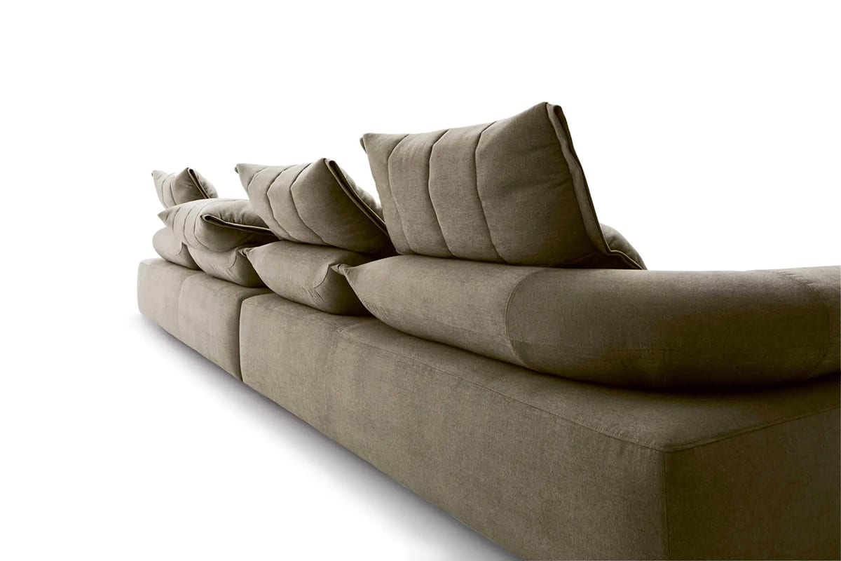 Flick Flack sofa by Anna von Schewen for Attiko Casa, adjustable loose cushions on upholstered bench frame