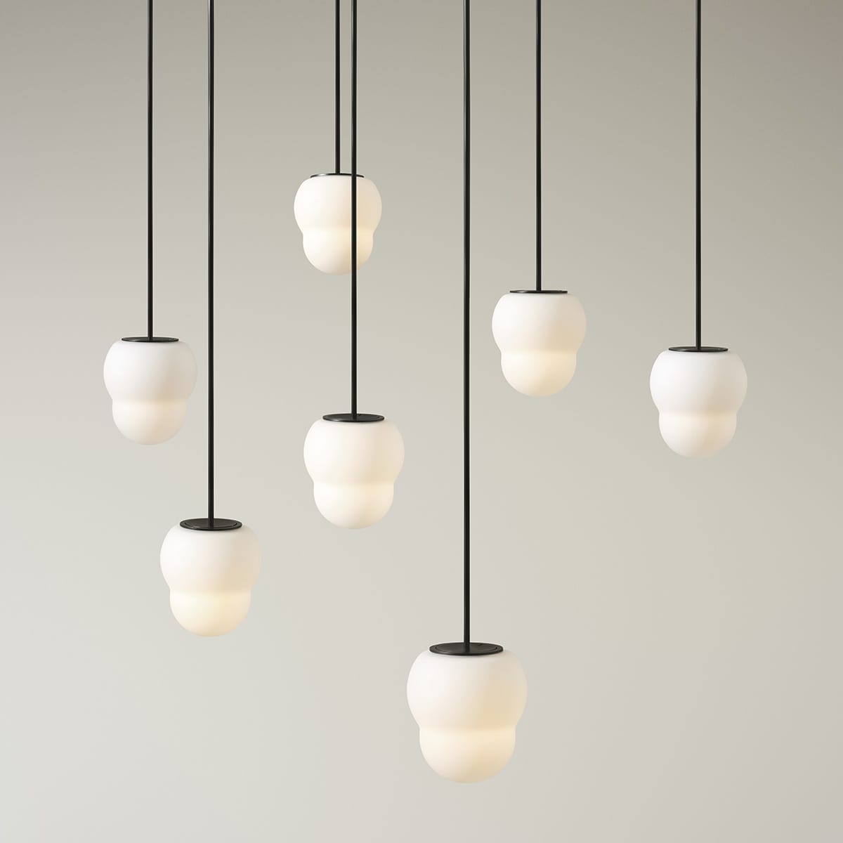Fall pendant lamp by John Astbury for Pholc, opal glass globe with straight-cut silhouette