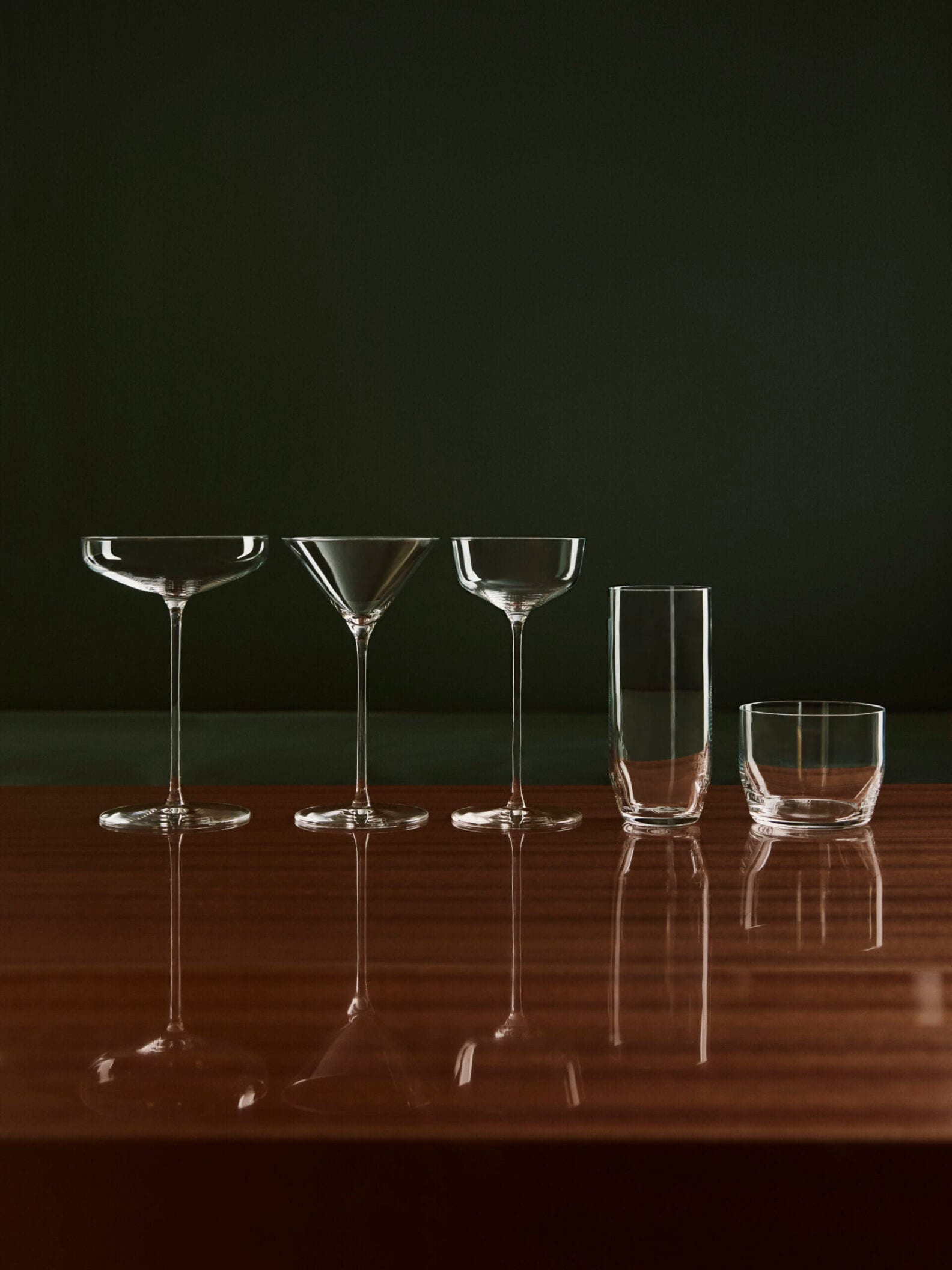 Five-piece Orrefors x Björn Frantzén bar set — Lowball, Highball, Nick & Nora, Martini, Coupe