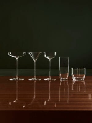 Five-piece Orrefors x Björn Frantzén bar set — Lowball, Highball, Nick & Nora, Martini, Coupe