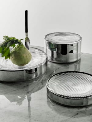 Array dish series in silver blown glass by Mattias Stenberg for Orrefors