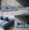 Maia modular seating system by Antti Kotilainen for Martela, showing multiple sofa modules, bench, and armchair configuration in light upholstery.