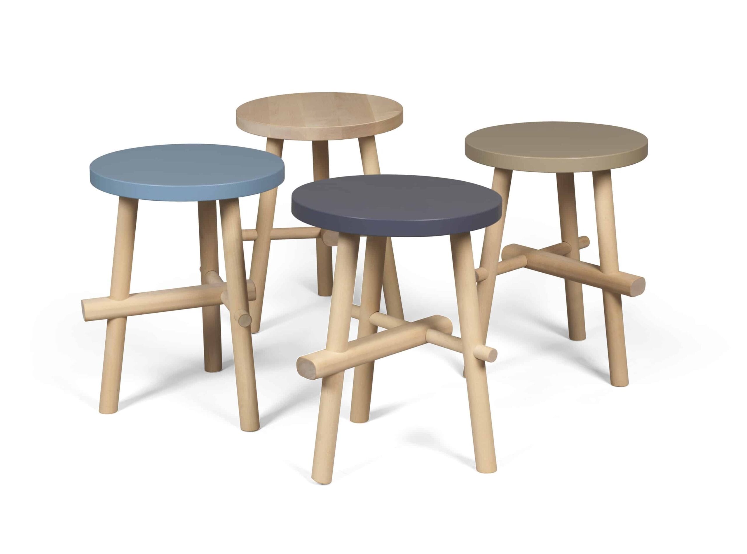 Gustav Person's Pussel stool for Källemo with round seat and three legs assembled without glue or screws