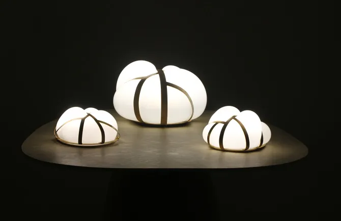 Heart Lamp limited edition by Färg & Blanche showing mouth-blown glass and brass construction for Mini Electric