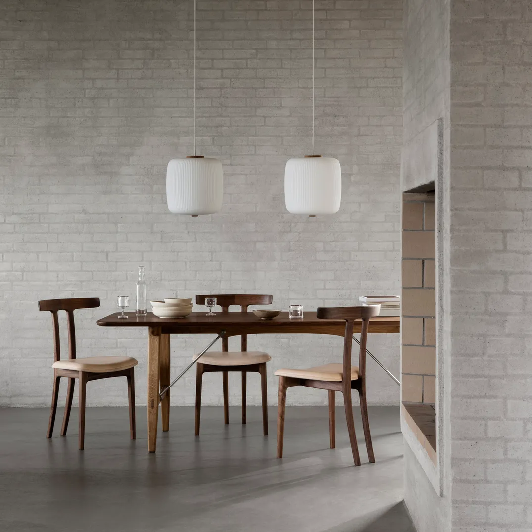 Esben Klint EK61 Opal Pendant by Carl Hansen featuring mouth-blown opal glass with oak details clusters