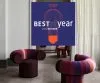 Big Talk modular lounge chair by Adam Goodrum featuring colorful striped upholstery and curved design
