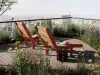 High Sunchair by Mats Aldén for Nola featuring angled backrest and deck chair inspired outdoor design