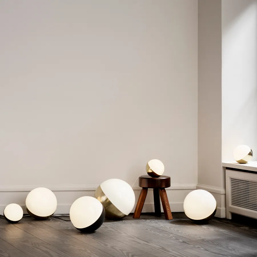 VL Studio lamp with opal glass and brass base by Vilhelm Lauritzen for Louis Poulsen